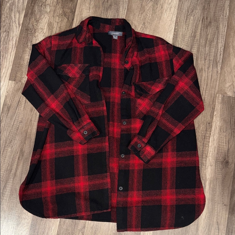 Primark Red and Black Thick Button Up Flannel